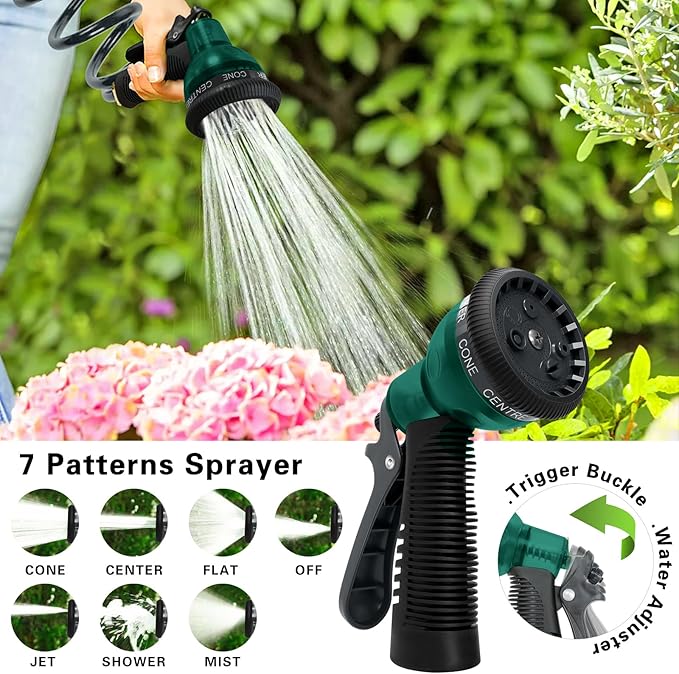 Coil Hose 75FT EVA Coil Garden Hose With 3/4'' Brass Connector Coiled Water Hose Lightweight And No Kink Includes 7 Patterns Spray Nozzle For Outdoors Lawn Watering Car Washing
