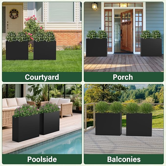 Metal Tall Planter 30" L x 10" W x 26" H, Long Rectangular Planter Box with Drainage Holes & Removable Shelf – Heavy Duty Steel Planter for Tall Plants, Flowers or Shrubs