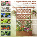 Giantex Raised Garden Bed with Trellis, 72'' Wooden Planter Box Outdoor w/Privacy Screen Roof, Large Vertical Garden Planter w/Drainage Holes for Climbing Plants, Patio Balcony Backyard