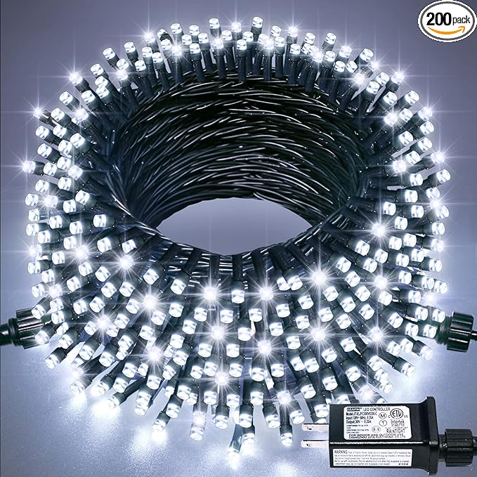 JMEXSUSS 200 LED White Christmas Lights Outdoor, 66ft Connectable Christmas Tree Lights Indoor Green Wire, 8 Modes Waterproof Twinkle String Lights Plug in for Wedding Party Xmas Decorations