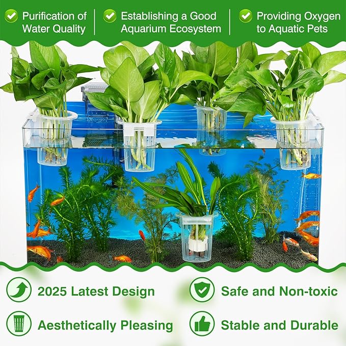 2025 New Upgraded Large Aquarium Plant Holder with 1.57-inch Extension Hooks and Suction Cups for Fish Tank Aquaponic Plant Cultivation and Aquascape Accessories Decorations (4 PCS) Transparent