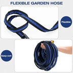 Ultra Lightweight 75FT Garden Hose - Heavy-Duty Kink-Free Flexible Hose, Non-Expanding Design with Aluminum Brass Fittings, Crush-Proof for Yard/Lawn/Outdoor Use(black-blue, 75 FT)