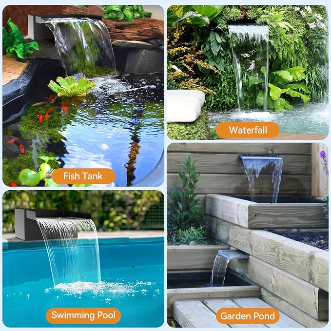 POPOSOAP Pond Waterfall Box with Pump Kit, 11.8inch 304 Stainless Steel Pond Waterfall Spillway with 40W 660GPH Pump for Ponds, All-in-l Pond Spillway for Garden Waterfall Water Feature-P43X