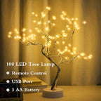 2 Pack 108 LED Sparkly Fairy Spirit Tree Lamp Remote Control, DIY Artificial Tree Lamp, 8 Modes USB/Battery Tabletop Bonsai Tree Light for Bedroom Desktop Christmas Indoor Decor (Warm White)