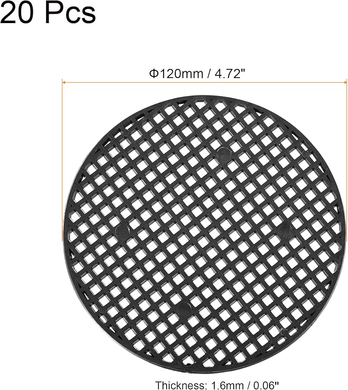 MECCANIXITY Flower Pot Hole Mesh Pad 4.7 Inch Bonsai Plant Bottom Round Plastic Soil Grid Screen Mat, Black Pack of 20