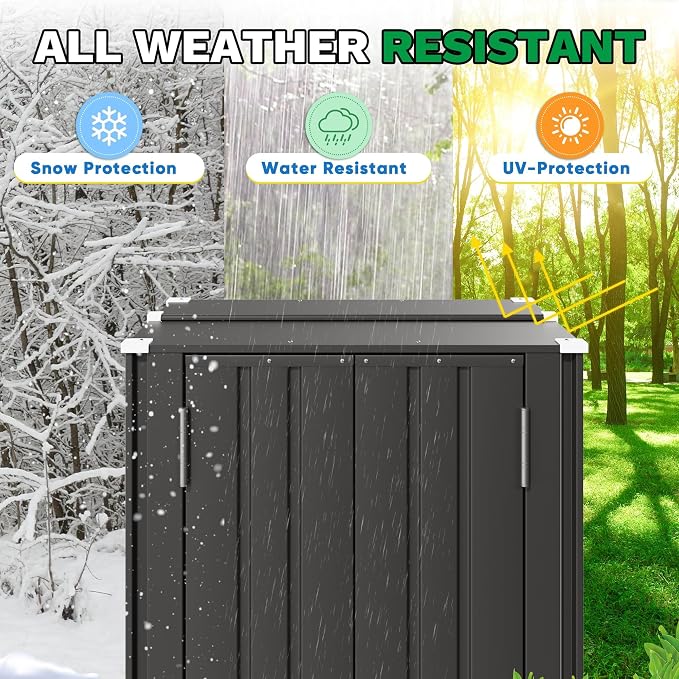 Patiowell 28 Cuft Outdoor Storage Shed with Adjustable Shelves, Metal Vertical Storage Cabinet with Lockable Door, Outdoor Waterproof Tool Garden Shed for Backyard Lawn Patio, Black