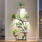 Plant Stand Indoor with Grow Lights - Lighted Indoor Plant Shelf, 57" 7 Tier Corner Plant Stands for Indoor Growing, Tall Flower Display Shelf, Metal S-Shaped Holder for Living Room, Bedroom, Black