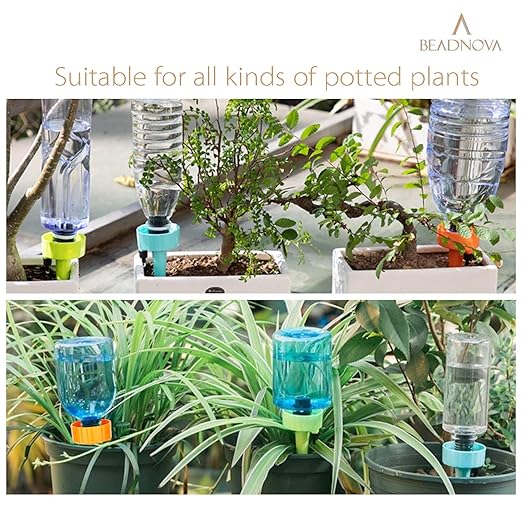 BEADNOVA Plant Self Watering Spikes Automatic Irrigation Equipment Adjustable Self Watering Spikes for Plants with Slow Release Control Valve (Orange Blue Green, 6pcs)