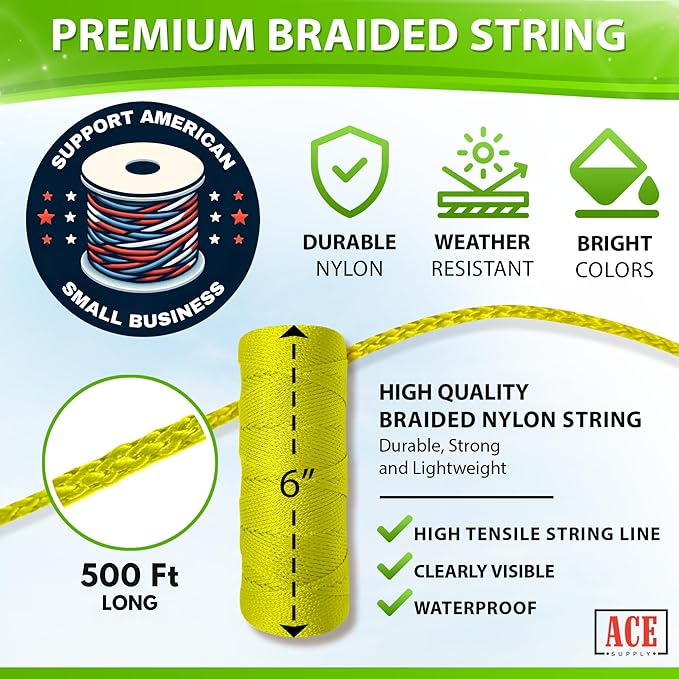 Yellow Mason Line String Line - 84 Roll Pack - #18 Braided Nylon String - 500 Ft Length Per Roll - Nylon Twine for Gardening Or Masonry Tools - Perfect Construction String for A String Level