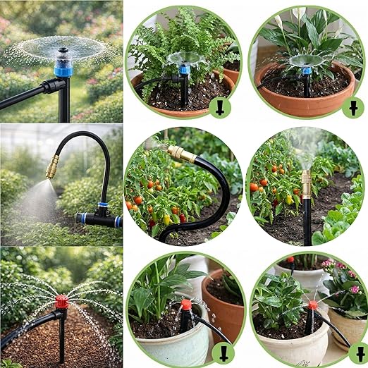 240FT Drip Irrigation System for Garden: 1/2" Quick Connect PE Tubing Automatic Water Sprinkler Kit Adjustable Misting Part 1/4" Watering Hose for Outdoor Raised Bed Plants Flower Yard Greenhouse
