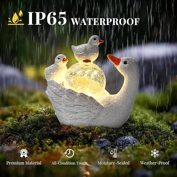 GIGALUMI Porch Goose Statue 6.7", Solar Garden Statues for Outside,Solar Goose Decor Outdoor,Animal Figurines,Porch Goose Statue for Porch Garden,Yard,Patio,Lawn and Birthday Gifts for Mom Women