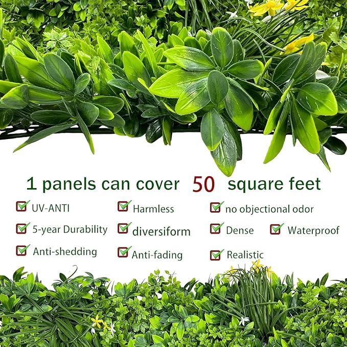 ODTORY Artificial Plant Wall Roll: 60 X 120 in (50 sqft) UV-Anti Ivy Privacy Fence Screen Faux Greenery Panels Backdrop Boxwood Ivy Vine Leaf Hedge for Indoor Outdoor Green Decor