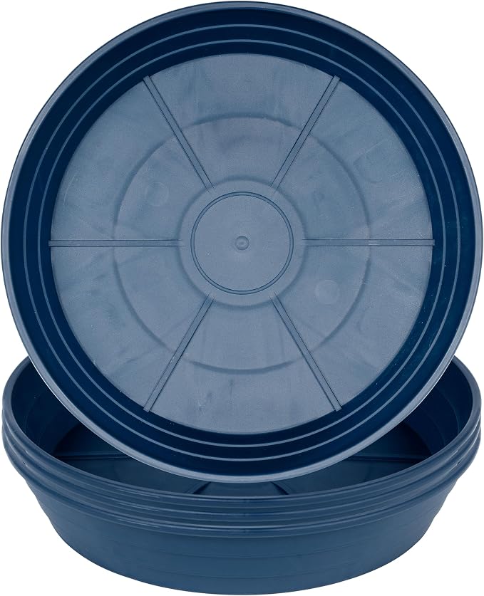 Plant Saucer 8 Inch 4 Pack 6 8 10 12 14 16 18 20 25, Plastic Plant Trays for Pots，Extra-Deep Plant Water Dray Tray, Bird Bath Bowl, Heavy Flower Plant saucers Indoors and Outdoor No Holes 8in-4 blue