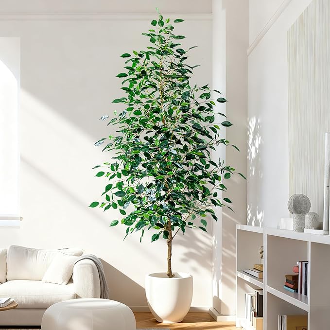 Bailikang 7FT Artificial Ficus Trees Indoor Faux Trees Indoor Fake Floor Plants Tall Artificial Tree with White Pot Faux Tree Fake Indoor Tree Silk Plants Artificial Trees for Home Decor Indoor