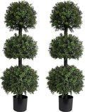 ALL SEASON GREEN 4ft Triple Ball Boxwood Topiariy Trees,UV Resistant,Faux Topiaries for Outdoor Porch Planter Decor 2Pack