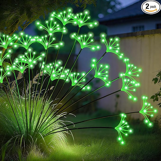 JJGoo Solar Garden Lights, New Upgraded 2 Pack Solar Swaying Starburst Light, Waterproof Fireworks Outdoor Lights, Yard Patio Pathway Decoration, Green