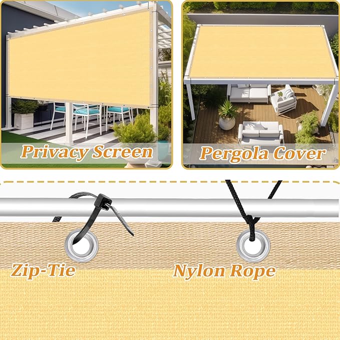 Shade&Beyond Customized Size 10' X 11' Shade Cloth with Grommets, 90% UV Protection UV Protection Mesh Tarp Sun Screens for Patio GN01, Sand
