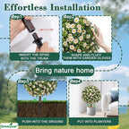 Set of 2 Artificial Topiary Ball Trees with White Mum, Faux Boxwoods for Outdoor Planters with Ground Spike, UV Resistant Artificial Outdoor Plants for Porch, Fake Bushes Round Shrub
