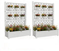 5' Tall Raised Garden Bed with Trellis, Self Watering Planter Box for Outdoor Climbing Plants Resin Garden Lattice for Vegetables, Flowers, Tomato & Vine with Drainage Holes (Ashen, 2 Pack)