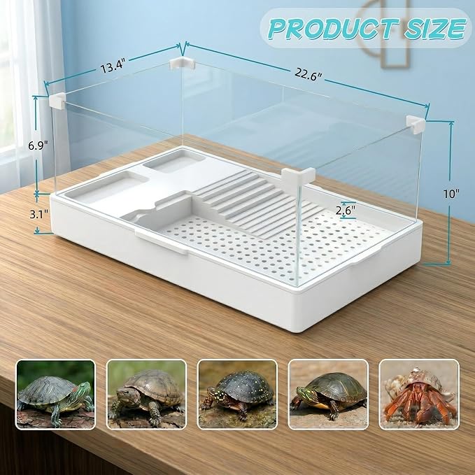 Acrylic Turtle Tank Aquarium with Quiet Water Pump, 5.3 Gallons, 360° View, Easy to Assemble, Durable for Small Turtles & Reptiles