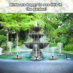 Yzert Solar Fountain White Flower, 3.5W Glass Bird Bath Fountains Solar Power No Battery with 4 Fixed Rods & 7 Nozzles, Solar Fountain Pump for Bird Bath, Pool, Garden, Outdoor, Pond