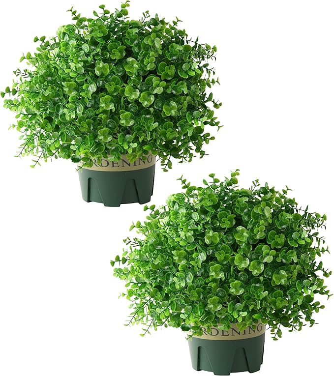 florisso 2 Pack Artificial Boxwood Topiary Trees, UV-Resistant Faux Realistic Greenery Potted Bushes with Pots for Front Door, Porch, Farmhouse, Garden Decor
