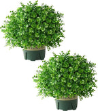 florisso 2 Pack Artificial Boxwood Topiary Trees, UV-Resistant Faux Realistic Greenery Potted Bushes with Pots for Front Door, Porch, Farmhouse, Garden Decor