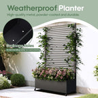 Metal Planter Box with Trellis Privacy Screen, Raised Garden Bed with Trellis & Wheels, Privacy Planters for Patio, Planter Box with Drainage Holes for Climbing Plants, 73"x 47"x 16", Black
