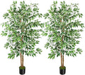 GTIDEA 2 Pcs 5ft Ficus Artificial Trees, Tall Faux Trees with Natural Trunk, Fake Silk Tree Artificial Plants for Home Decor Indoor Living Room Outdoor Balcony House Office (Included Dried Moss)