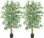 GTIDEA 2 Pcs 5ft Ficus Artificial Trees, Tall Faux Trees with Natural Trunk, Fake Silk Tree Artificial Plants for Home Decor Indoor Living Room Outdoor Balcony House Office (Included Dried Moss)