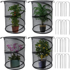 4 Pack Pop up Plant Covers Tent from Animals, 20"H X 13"D Insect Barrier Mesh Plant Guard Cover Net Black Garden Plant Protectors Mini Greenhouse Plant Protection Cage with Stakes for Outdoor Plants