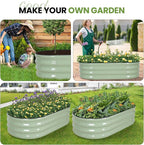 G GOOD GAIN Raised Garden Beds - 4x2x1ft Galvanized Planter Boxes Kit with Protective Tape & Gloves & Tools | Oval Metal Outdoor Raised Bed for Gardening Vegetables, Fruits, Flowers, Herbs, Green