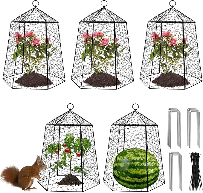 18.5" x 13" Large Plant Protection Cage, 5 Pcs Chicken Wire Cloche, Metal Protectors for Garden Plants, Protecting Fruits and Seedlings from Rabbits, Squirrels and Other Animals
