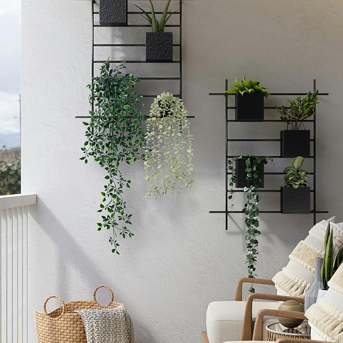 2pcs Fake Hanging Plants for Room Decor,Artificial Potted Plants Eucalyptus for Aesthetic Vintage Boho Home Office Living Bedroom Wall Patio Bathroom Bookshelf Christmas Indoor Outdoor Decor