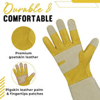 HANDLANDY Rose Pruning Gardening Gloves for Men Women, Thorn Proof Forearm Protection Leather Garden Gloves, Gardening Gifts for Gardeners (Butter Yellow, Large)