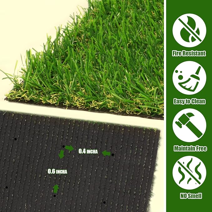 Heyroll Realistic Artificial Turf Grass, 10 FT X 78 FT Artificial Synthetic Fake Grass, 20MM Green Turf Rug Pet Dogs Lawn Mat with Drainage Holes for Indoor Outdoor Patio Garden Landscape/Custom Size