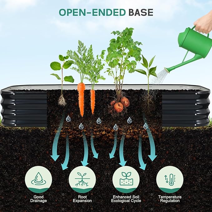 4 in 1 Galvanized Raised Garden Bed - 6x2x1ft (2Packs) Modular Planter Box Outdoor | Metal Raised Bed Kit with Bracing Rods for Gardening Vegetables Flowers Fruits Herbs (Dark Grey)