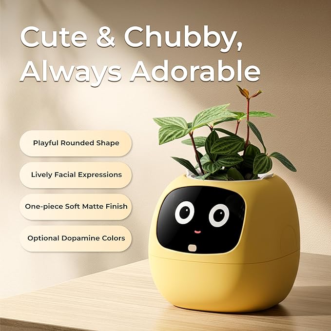 Smart Pet Planter, Smart Plant Pot, With Artificial Intelligence, Time Weather Display, And Multiple Expressions Animation,Lovely Plant Companion, For Desktop Decoration, Gifts,Plant-Free (Lemon)