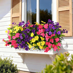 Artificial Impatiens Flowers for Outdoors, 6 Bundles Multicolor Silk Fake Flowers for Spring Summer Decoration, UV Resistant Faux Plants Plastic Bouquet for Home Planter Porch Patio Yard Decor
