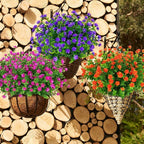 24 Bundles Outdoor Artificial Flowers UV Resistant Fake Boxwood Plants, Faux Greenery for Indoor Outside Hanging Plants Garden Porch Window Box Home Wedding Farmhouse Décor (Purple)