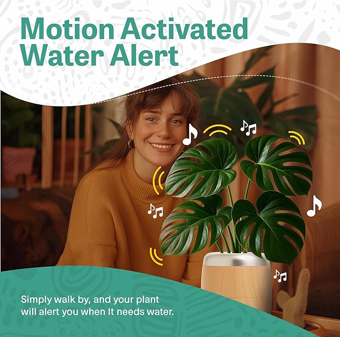 PLANTPETZ Extra Large Robotic Planter – Smart Planter Fits 6 Inch Pots | Bluetooth Speaker | Interactive Smart Plant Pot Turns A Real Plant Into a Touch/Motion Responsive Companion - Sequoia Woodgrain