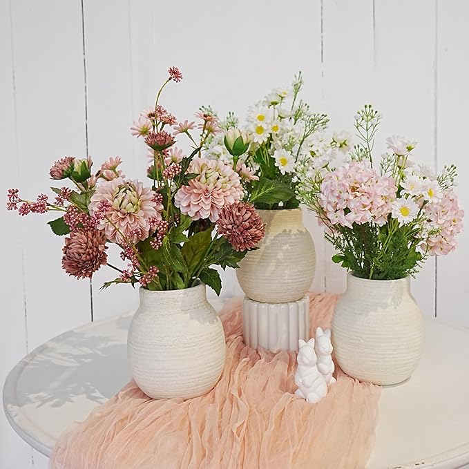 Jahe Fake Flowers Mixed Bouquet, Artificial Flowers with Paper Pulp Planter, Silk Faux Flowers with Vase Home Decor Arrangement, Office Dining Decor, Table Centerpieces, Nude Pink