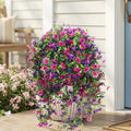 CEWOR 4pcs Artificial Hanging Plants for Outdoor, Fake Flowers Faux Silk Daisy with Eucalyptus, UV Resistant Realistic Faux Flower Greenery for Outside Indoor Home Porch Patio Decor, Purple