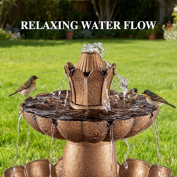 MO 48.8" 3-Tier Freestanding Water Fountain Outdoor Garden, Like Stone Large Bird Bath with Pump, Outdoor Waterfall Feature for Yard Patio Home Decor