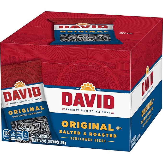 DAVID Sunflower Seeds, Original Flavor, Easter Basket Stuffer for Baseball Players, 1.75 oz. (Pack of 24)