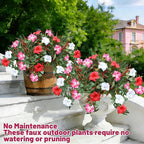Artificial Flowers Plants for Outdoors, 6PCS UV Resistant Faux FlowersOutdoor Plants, Fake Petunias Silk Flowers for Garden Balcony Yard Porch Decor (White Red Pink)