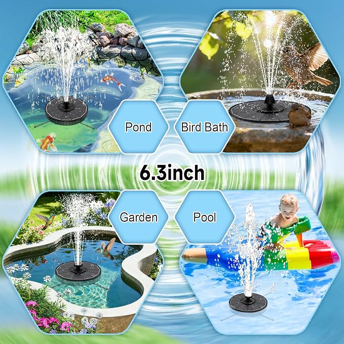 Yzert Solar Fountain, 3-Level Adjustable Water Height, 3.5W Glass Powerful Outdoor Fountain Pump with Rotating Rods & 7 Nozzles for Bird Bath, Garden, Pond, Patio, Flower Pot (2026 Model, Black)