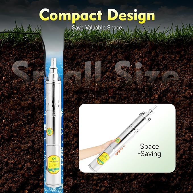 Deep Well Pump DC 24V 370W Deep Well Submersible Solar Water Pump Farm Ranch Irrigation Pumps Kit, Agricultural Irrigation Pump 8.8 GPM Flow, 213ft Lift, 2860 RPM