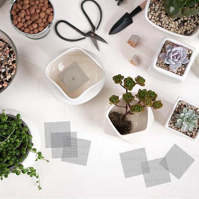 Square Pot Hole Mesh Screen Pad 2 Inch, 50 Pcs Plastic Bonsai Mesh for Plant Pot Drainage Cover Screen, Nursery Planter Bottom Drainage Inserts Grid Mat for Potted Succulent