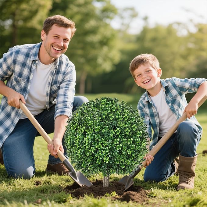 25.6" Artificial Boxwood Topiary Ball Trees: 2 Pack Fake Shrubs with Spike – UV Resistant & Fade Resistant Faux Bushes, Evergreen Spring Artificial Plants for Outdoor Indoor Front Porch Garden
